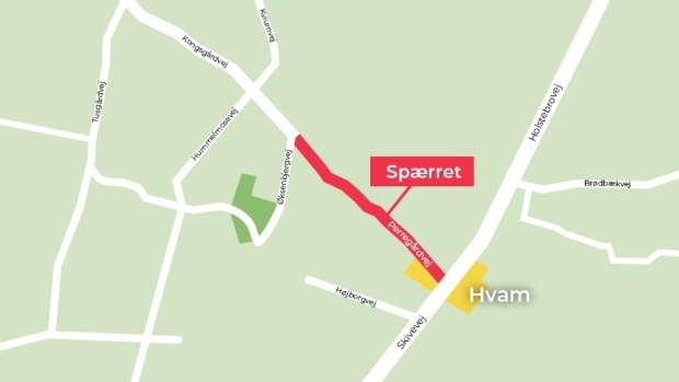 Kort over afspærring for gennemgkørsel ved Perregårdvej