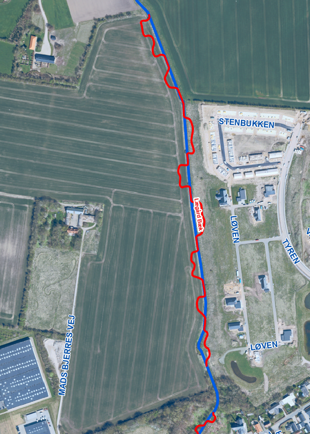 I efteråret 2026 genslynges på en 950 m lang strækning mellem Gl. Hornshøjvej og op til området omkring boligområdet Orion.