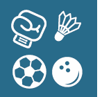 Ikon der viser boksehandske, fjerbold, fodbold og bowlingkugle