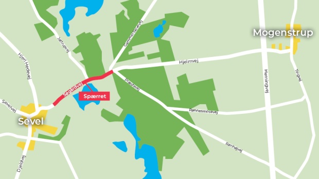 Kort over afspærring af Søgårdsvej Vinderup, 20. februar