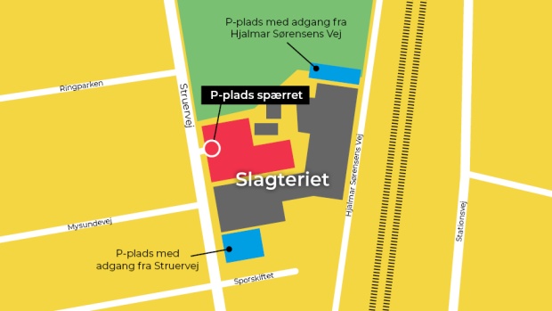 Kort der viser afspærring af p-plads ved Slagteriet i Holstebro