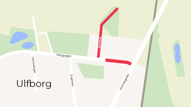 Grafisk kort, Spærring på Sportsvej og Ringvejen ved Ulfborg