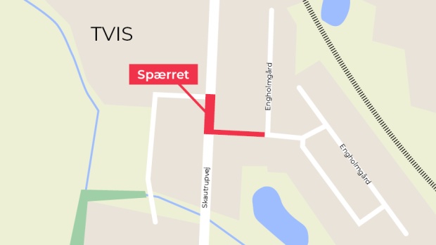 Spærring af Skautrupvej ud for Engholmgård