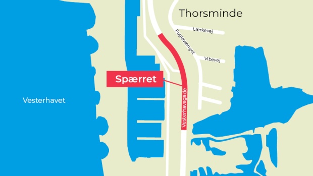 Vesterhavsgade i Thorsminde spærret