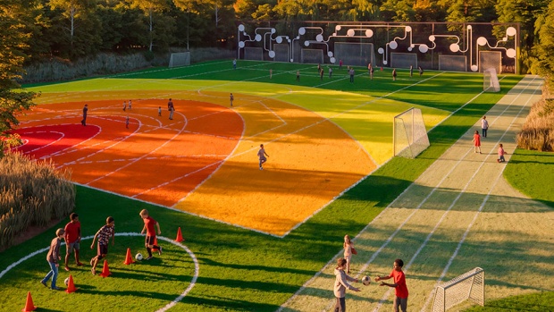 Billedtekst: Sådan kommer ”Målfesten” til at se ud. En af fodboldcentrets fem zoner. (Foto Keingart/DBU).