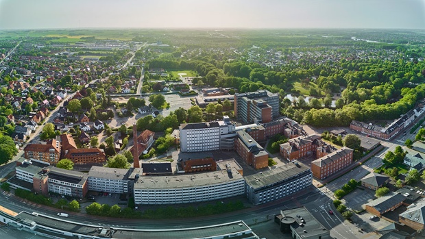 Luftfoto af Sygehusgrunden og bygninger fra det tidligere hospital